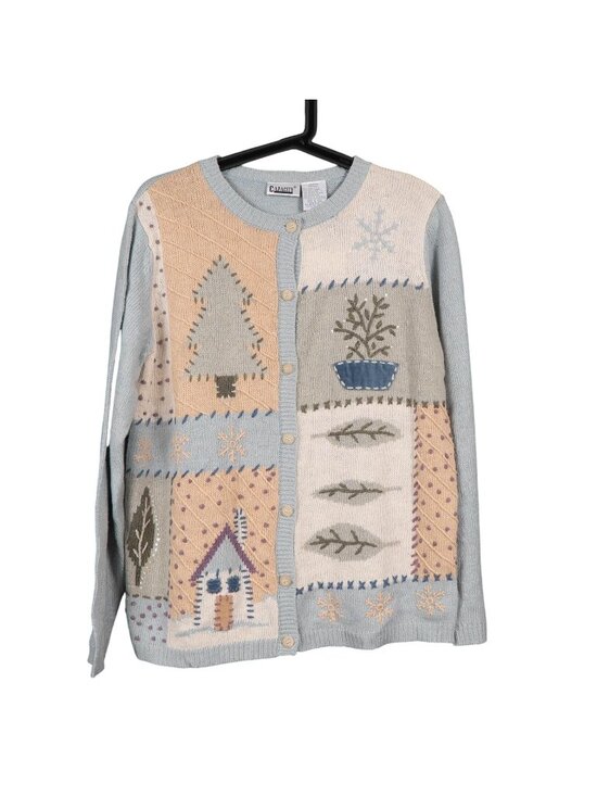 Capacity Sweaters - Winter Cardigan Sweater M Womens 90s Momcore Cottagecore Pastels Blue Boho Indie